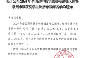 喜报！全国高中数学联赛！祝贺泉州一中、五中、实验中学、晋江一中…